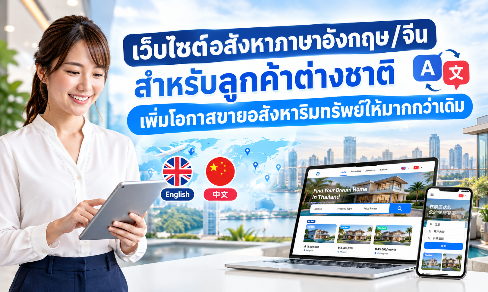 เว็บไซต์อสังหาริมทรัพย์ภาษาอังกฤษและจีน สำหรับลูกค้าต่างชาติ